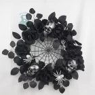 China Senmasine 24Inch Halloween Door Wreaths with Black Leaf artificial flowers Rose Ghost Head Spider party decor manufacturer