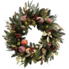 porcelana Corona de frutas navideñas Senmasine de 26 pulgadas con hojas doradas de frutos rojos, rama de aguja de pino, decoración colgante para puerta delantera fabricante
