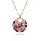 China Hot Sale Rose Gold Plated Multicolor Top Cubic Zircon Paved Big Round Pendant Necklace manufacturer
