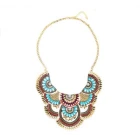 Çin New Arrival Womens Vintage Alloy Silver/Gold Necklace Ethnic Tribal Boho Necklace Turquoise Beads Crystal Necklace üretici firma