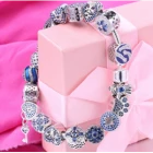 Çin Wholesale Original 925 Sterling Silver Blue CZ Beads Bracelets Making Jewelry for Women üretici firma