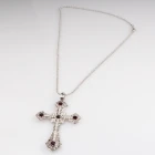 Çin black rope chain fake crystal cross pendant necklace N90293 üretici firma