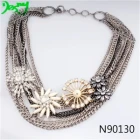 China crystal statement friendship silver layered chains necklace N90130 manufacturer
