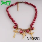 China fake pearl gold catholic cross pendants choker necklace N90351 manufacturer