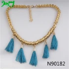 China gold chains coin colorful silk cord tassel necklace N90182 manufacturer
