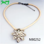 China leather rope crystal sex flower charmed necklace N90252 manufacturer