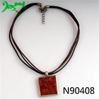 China mens leather cord turquoise coral pendant necklace N90408 manufacturer