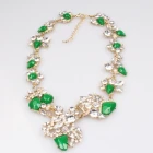 Çin resin flower crystal bead gold statement necklace N90006 üretici firma