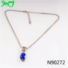 China thin chain blue semi precious stone pendant necklace N90272 manufacturer
