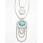 China turkisk silver coin double stand natural turquoise penadant necklace manufacturer