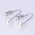 porcelana 18K White plated long earring for women CZ Pearl earrings for women wedding Silver earring manufacturer fabricante