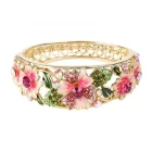 China Bracelet Wholesale Jewelry Fashion Bracelet Women's Gold-tone Austrian Crystal Enamel Flower Leaf Bangle manufacturer
