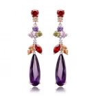 porcelana Encanto rhinestone chapado en oro de alta gama colorido circón largo Dangle gota aretes mujeres moda joyería nupcial fabricante