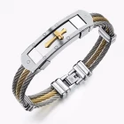 China China Jewelry Wholesale Men's Stainless Steel Titanium Bracelets, Triple Steel Wire Charm Bangles Metal Cross Buckle manufacturer