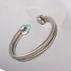 China Fashoin trendy women copper textured cuff bangle with turquoise,personalized open wrist bangle bracelet Silver charm bracelet wholesale manufacturer