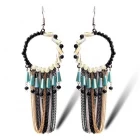 porcelana Handmade Crystal Beads Silver Chain Tassel Earring, Colorful Metal Chains Cluster Earring fabricante