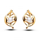 China High - grade pearl earrings hollow leaves female fashion gold stud earrings manufacturer