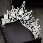 China New professional manufacturing exquisite bridal jewelry crown luxury rhinestone half circle pearl cake crown manufacturer