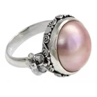 Cina Pink Cultured Mabe Pearl 925 Sterling Silver Flower Ring Wholesale China produttore