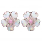China Pink Topaz Zircon Rhodium Plated for Women Jewelry Gemstone Stud Earrings 15mm manufacturer