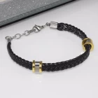 China Unisex womens mens PU leather braided bracelets, Stainless steel titanium bracelets jewelry with metal clasp manufacturer