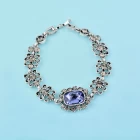 porcelana Vintage Purple Cubic Zircon Bangle & Bracelet Chain For Women Antique Silver Color Jewelry fabricante