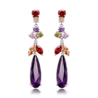 China Women's fashion long eardrop wholesale supplier colorful high-end zircon long dangle drop earrings fashion earring manufacturer