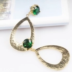중국 big dangling green stone teardrop light weight gold earring 제조업체