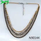 China gold silver brass thin multi-layer chains necklace N90144 manufacturer