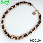 China handmade black ribbon rose gold statement necklace N90104 manufacturer
