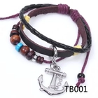 الصين mens wrap leather wood bead anchor sailor bracelet TB001 الصانع