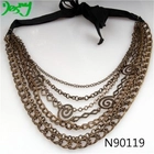 الصين organza ribbon evil eye gold chains statement necklace N90119 الصانع