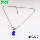 الصين thin chain blue semi precious stone pendant necklace N90272 الصانع