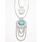 China turkisk silver coin double stand natural turquoise penadant necklace manufacturer