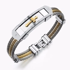 China China Jewelry Wholesale Men's Stainless Steel Titanium Bracelets, Triple Steel Wire Charm Bangles Metal Cross Buckle manufacturer