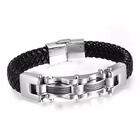 China Japan and South Korea titanium steel jewelry wholesale men Leather braided bracelet TS1 manufacturer