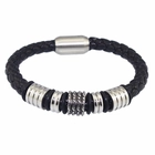 porcelana PU cuero trenzado pulseras para hombre, 2018 tendencia nuevos chicos acero inoxidable brazaletes brazaletes de titanio con cierre magnético fabricante