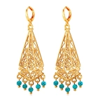 China 2018 Hot Vintage Earrings Women Indian Jewelry 18K Gold Plated Turquoise Chandelier Drop Earrings manufacturer