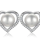 China 925 Sterling Silver Heart shaped  Earrings with Diamonds and Pearls for Woman manufacturer