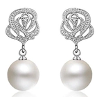 China Vintage Pearl Earrings for Women Flower Drop Silver Pearl Dangle Earrings 10mm Wedding Jewelry manufacturer