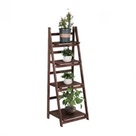 China Wholesale 4-Tier Foldable Wooden Ladder Plant Stand - Indoor Outdoor Multi-Use Shelf manufacturer