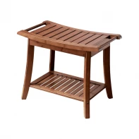 China Wholesale Bamboo Shower Bench Stool with Storage Shelf for Indoor manufacturer