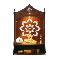 China Custom Wooden Pooja Mandir Home Wall Mounted Puja Stand Small Temple for Home and Office manufacturer