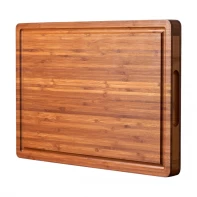 China Wholesale Bamboo Wood Cutting Board with Side Handles and Juice Grooves manufacturer