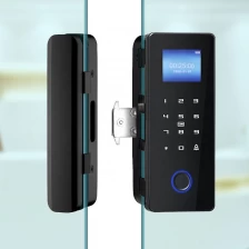 China smart automation no holes glass door lock safety card password fingerprint automatic glass door lock manufacturer