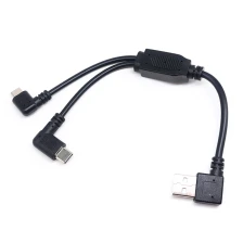 China Y Splitter Cable 90 Degree USB A to Type C and Micro USB 5pin Male Charging Cable manufacturer