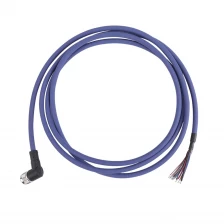 China M12 12 17 pin Female connector angled single ended shielded blue or purple PUR cable manufacturer