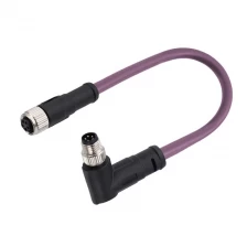 China M8 5 pole B-coded male right angle to M8 female straight cable manufacturer