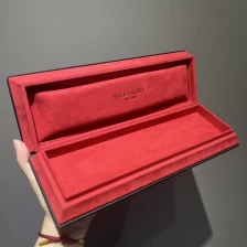 China New design China red color popular packaging wooden leather microfiber bracelet box manufacturer