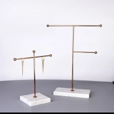 China unique jewelry display stand metal T stand display earrings ring necklace props marble base manufacturer